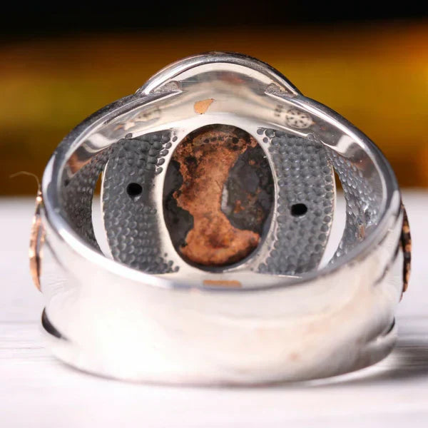 925 Sterling Silver Ottaman Agate Aqeeq Stone Mens Ring