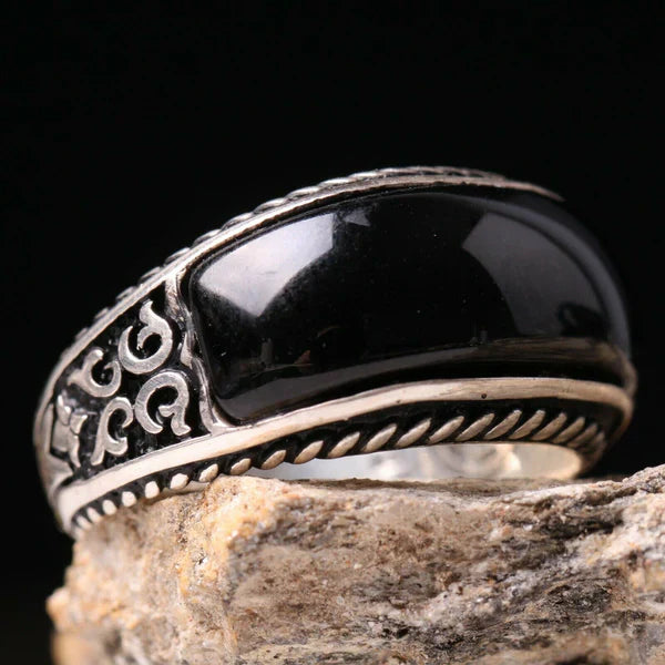 925 Sterling Silver Silver Luxury Onyx Stone Mens Ring