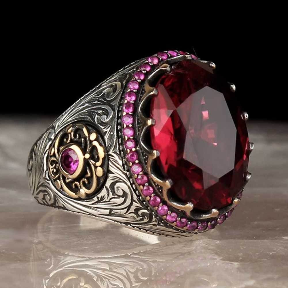 925 Sterling Silver Small Ruby Mens Ring
