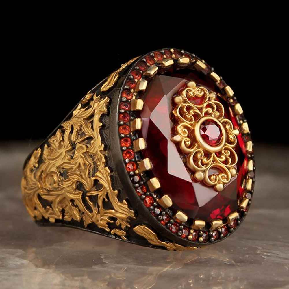 925 Sterling Silver Special Ruby Stone Luxury Mens Ring
