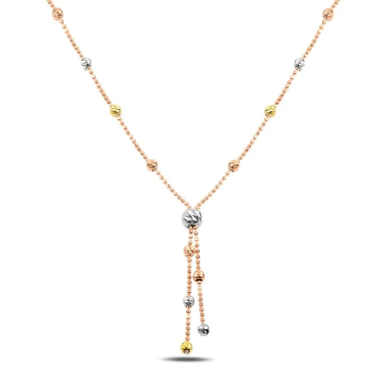 Diamond Cut Tri Color Ball Y Silver Necklace