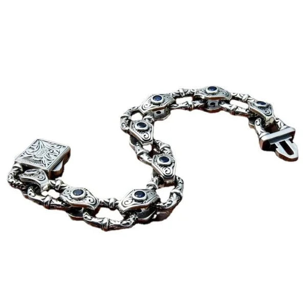 Sterling Silver Tang Grass Pattern Zircon Bracelet