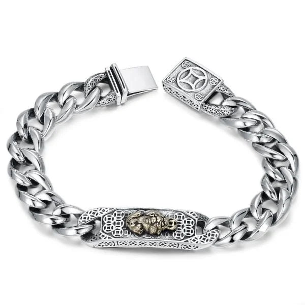 Sterling Silver Fortune Pixiu Curb Chain Bracelet