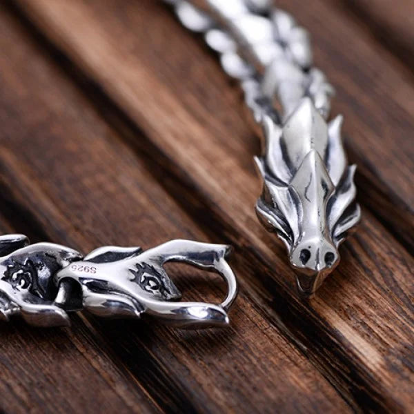 Sterling Silver Dragon Amulet Chain Bracelet