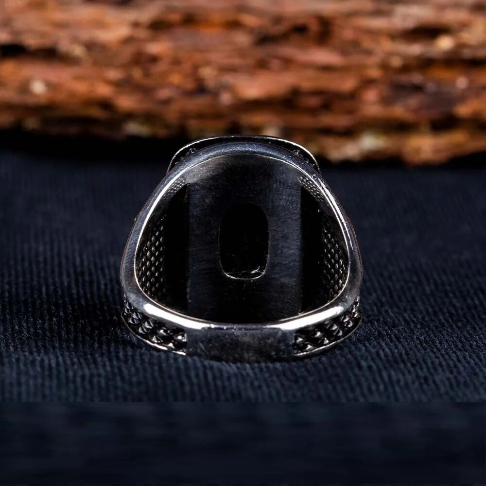 Double Headed Eagle Rectangle Ring With Tughra Sides