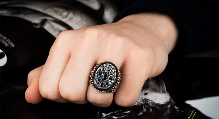 Black Zircon Pieces Oxidized Silver Ring