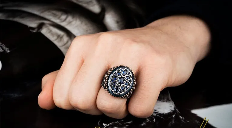 Blue Zircon Pieces Oxidized Silver Ring