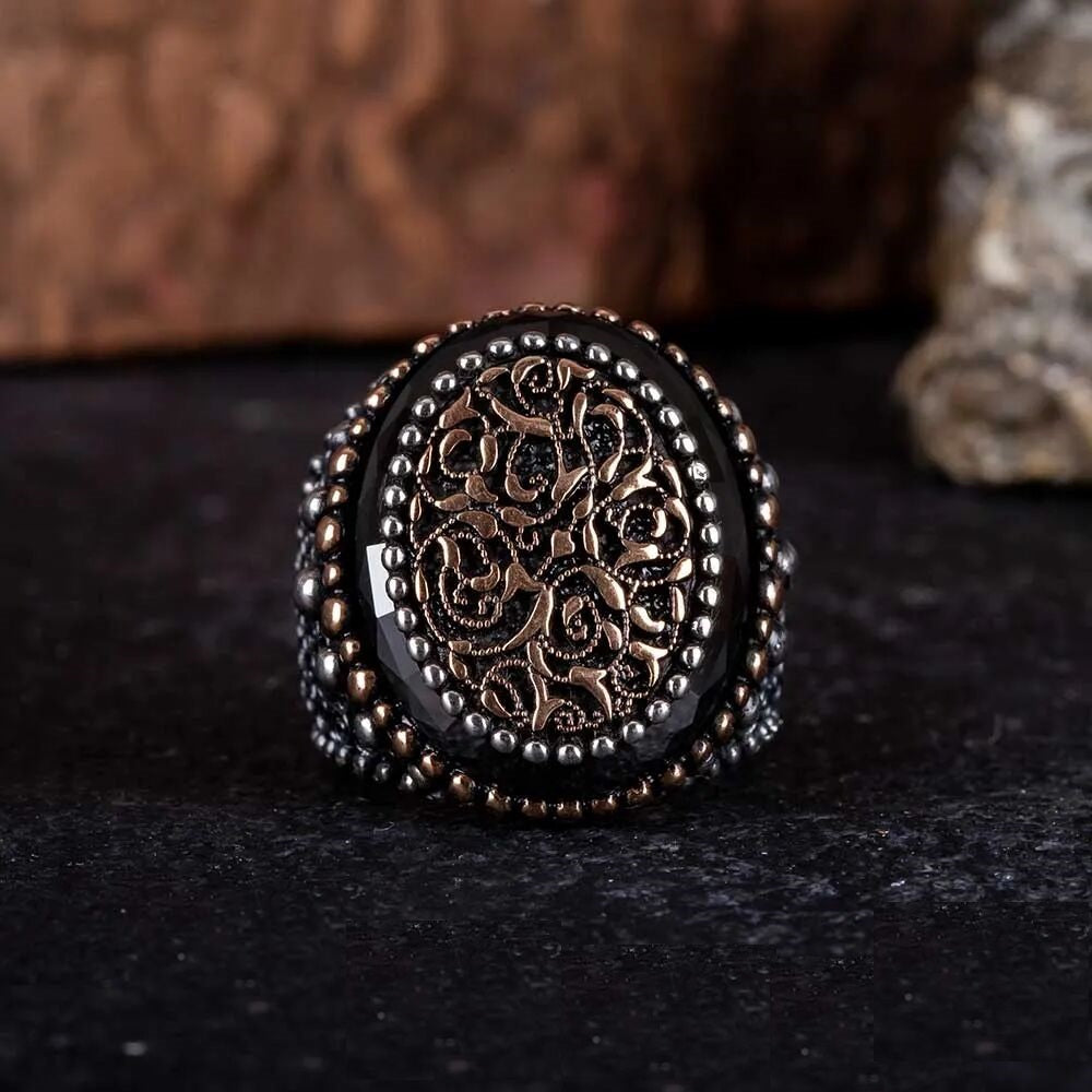 Stoneless Design Oxidized Silver Ring With Black Frame