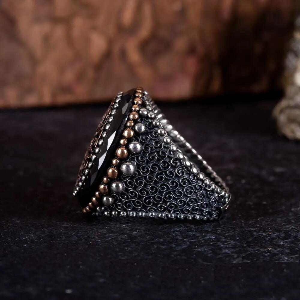 Stoneless Design Oxidized Silver Ring With Black Frame