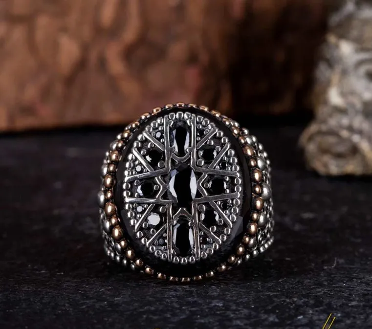 Black Zircon Pieces Oxidized Silver Ring
