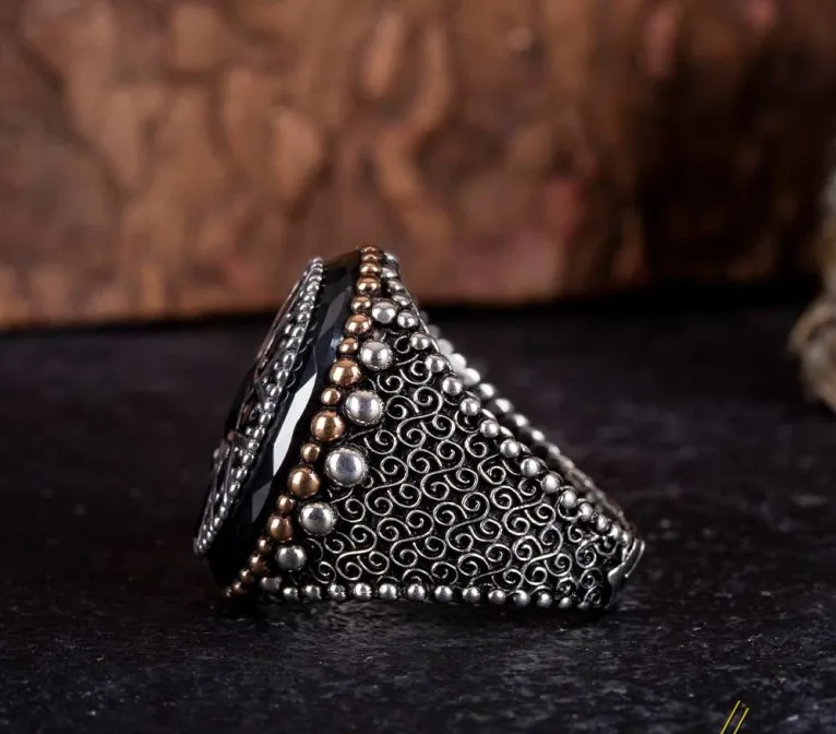 Black Zircon Pieces Oxidized Silver Ring