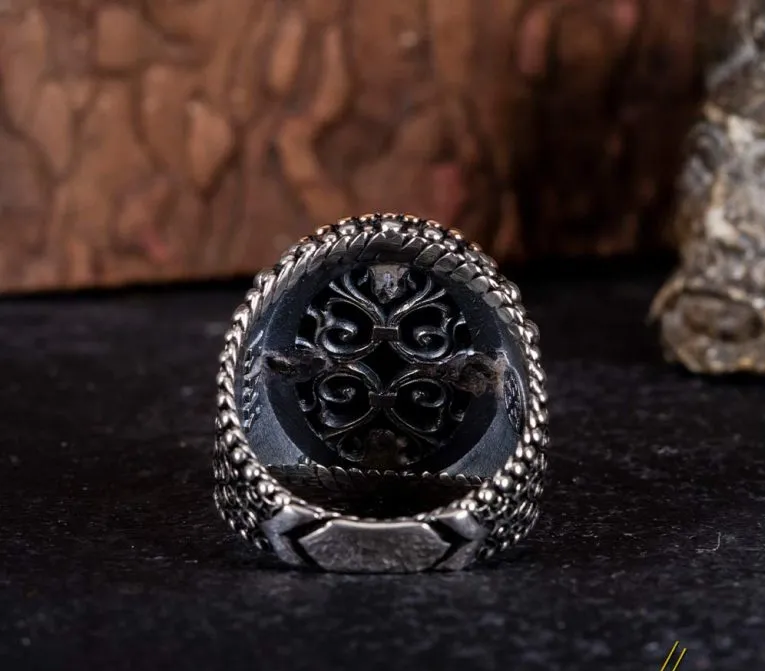 Black Zircon Pieces Oxidized Silver Ring