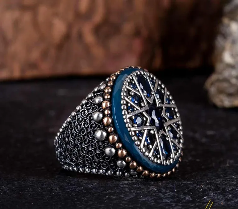 Blue Zircon Pieces Oxidized Silver Ring