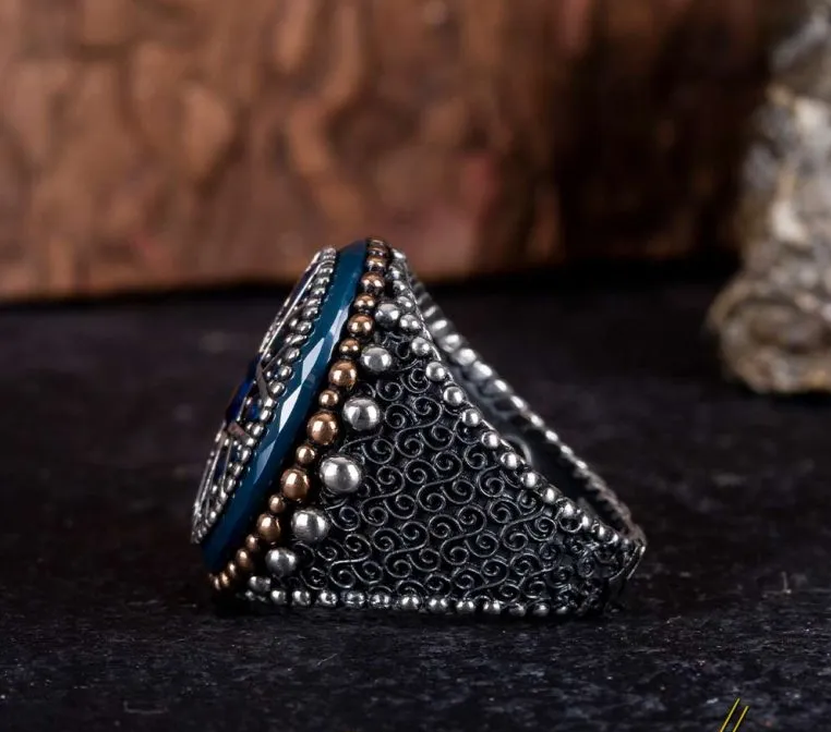 Blue Zircon Pieces Oxidized Silver Ring