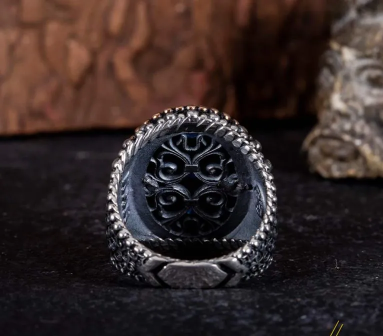 Blue Zircon Pieces Oxidized Silver Ring