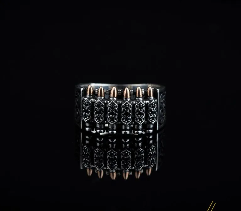 Bullets Black Zircon Pieces Silver Band Ring