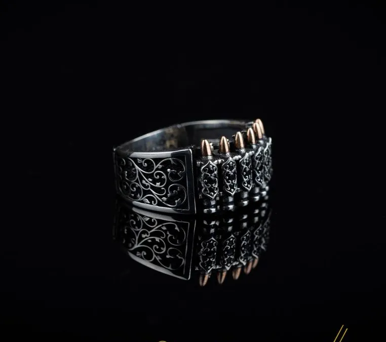Bullets Black Zircon Pieces Silver Band Ring