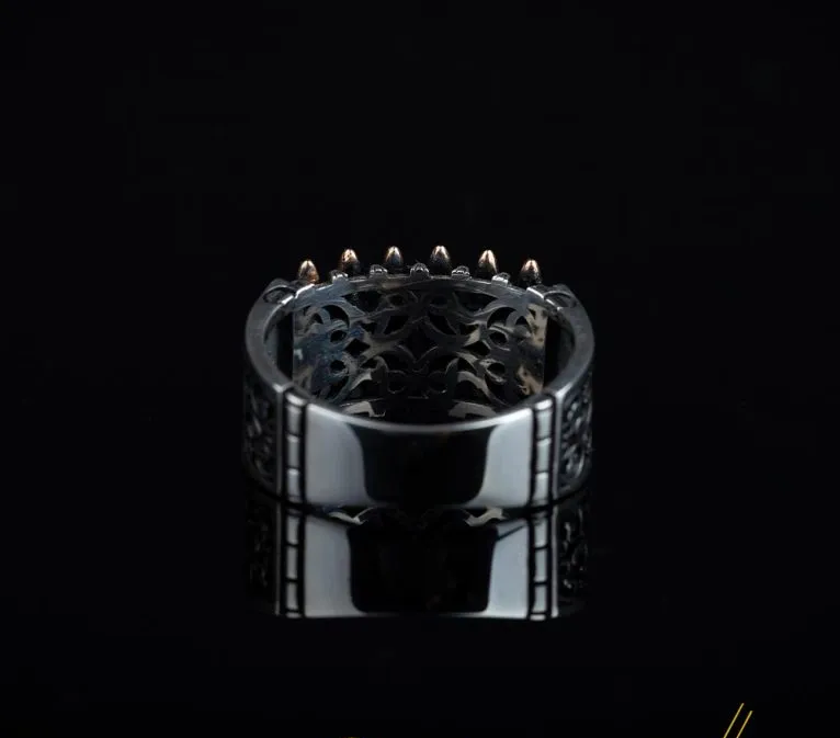 Bullets Black Zircon Pieces Silver Band Ring