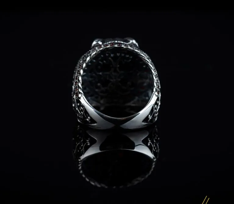 Lion Head Orange Zircon Pieces Exclusive Silver Ring