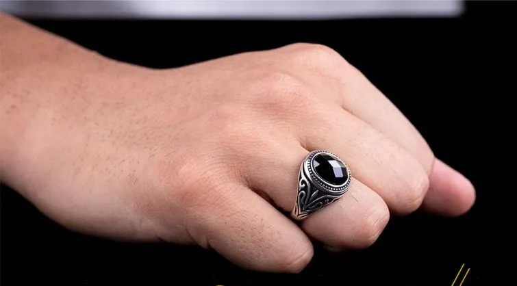 Round Black Zircon Pinky Ring