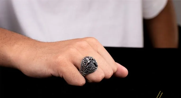 Warrior Helmet Black Zircon Pieces Exclusive Silver Ring