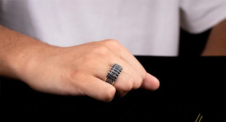 Bullets Black Zircon Pieces Silver Band Ring