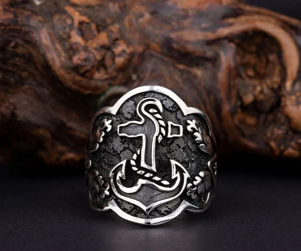 Adjustable Silver Thumb Ring With Anchor Figure