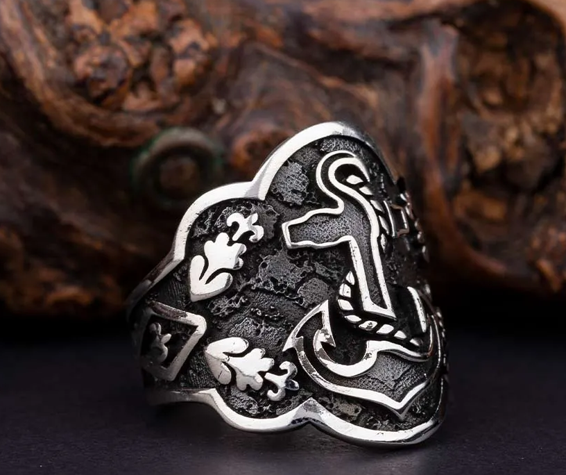 Adjustable Silver Thumb Ring With Anchor Figure