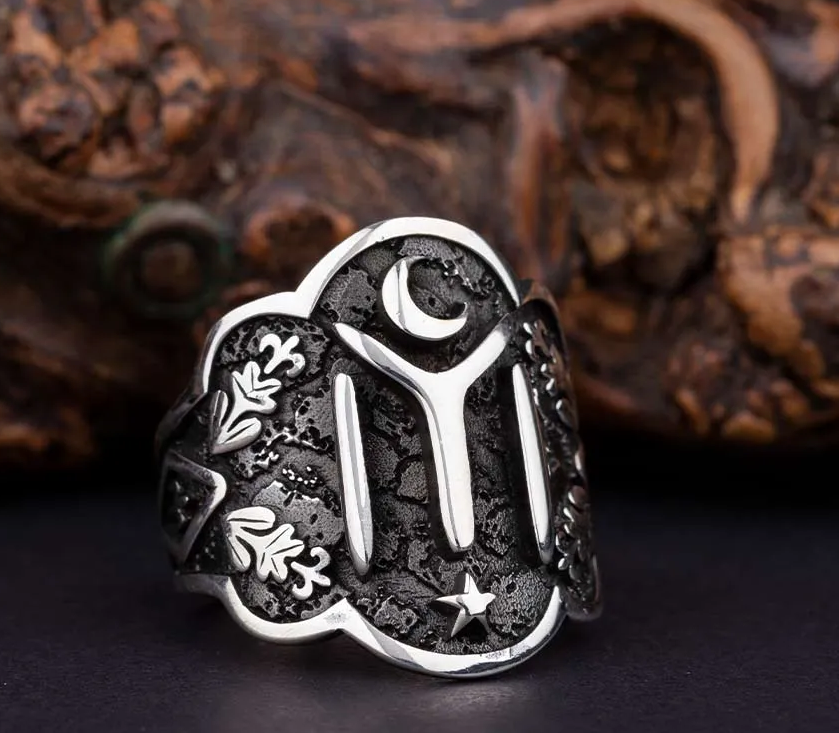 Adjustable Silver Thumb Ring With Kayi Tribe