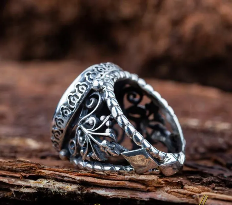 Ayat Al Kursi Abalone Handmade Silver Ring