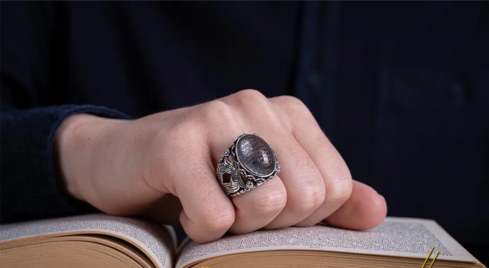 Traditional Durr-A-Najaf Silver Ring with Ayat Al Kursi