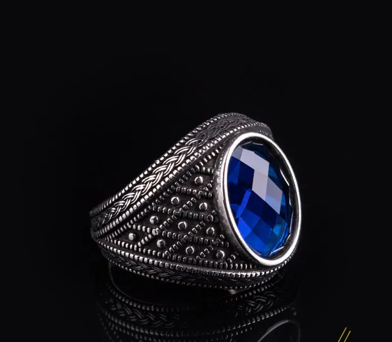 Micro Detailed Faceted Cut Blue Zircon Silver Ring