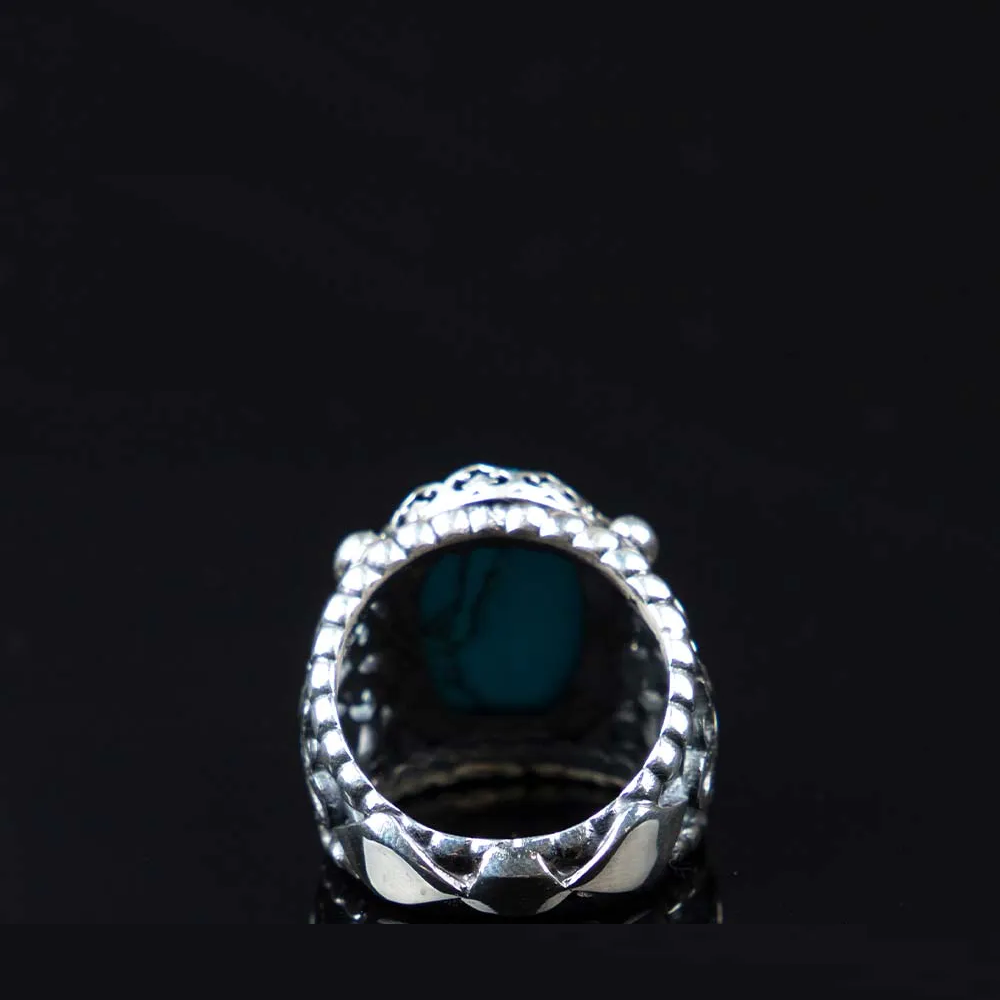 Allah al-Malik al-Haqq Turquoise Feroza Silver Ring