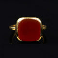 Red Yemeni Aqeeq Square Minimalist Women Ring (Gold Plated)