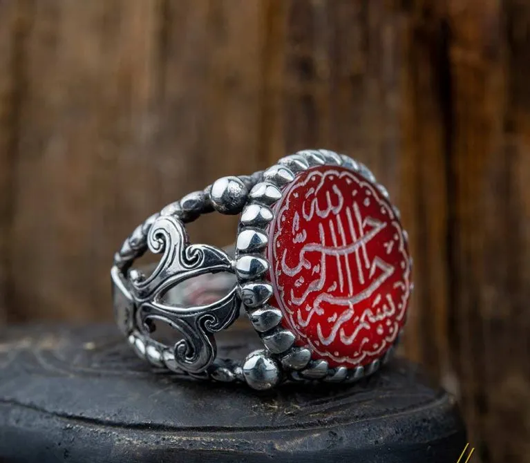 Basmala Red Yemeni Aqeeq Islamic Ring – BismillahiRahmaniRahim