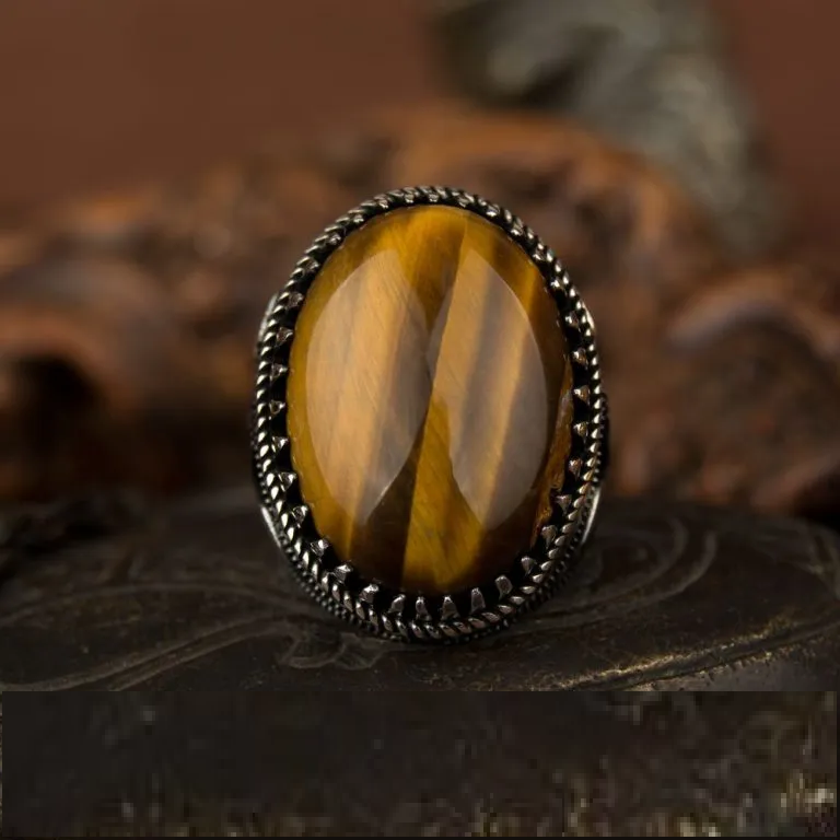 Big Oval Tiger’s Eye Silver Ring