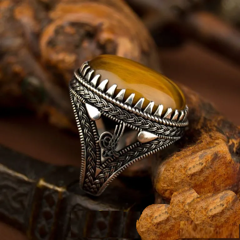 Big Oval Tiger’s Eye Silver Ring