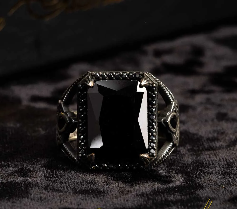 Black Zircon Special Cut Men Ring