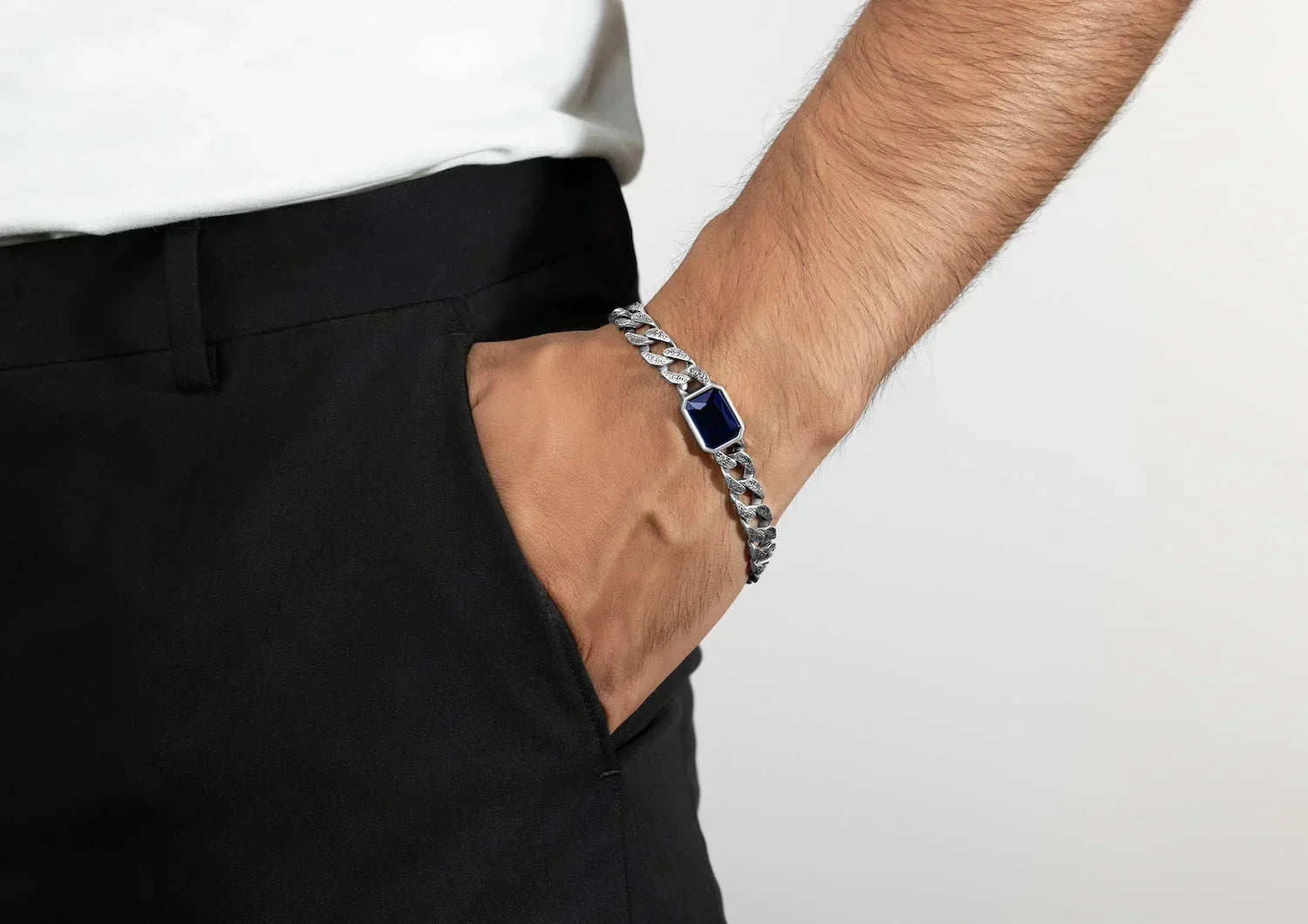 Blue Stone Cuban Men Bracelet