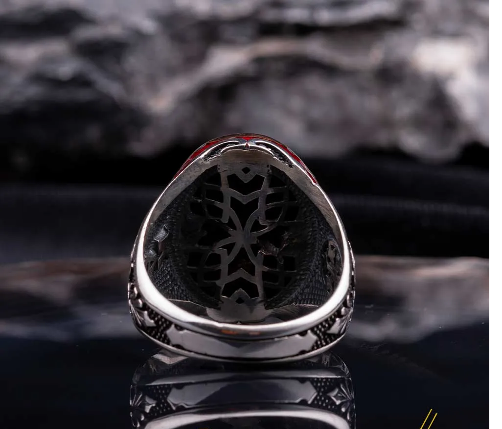 Crescent Star Red Mina Silver Ring