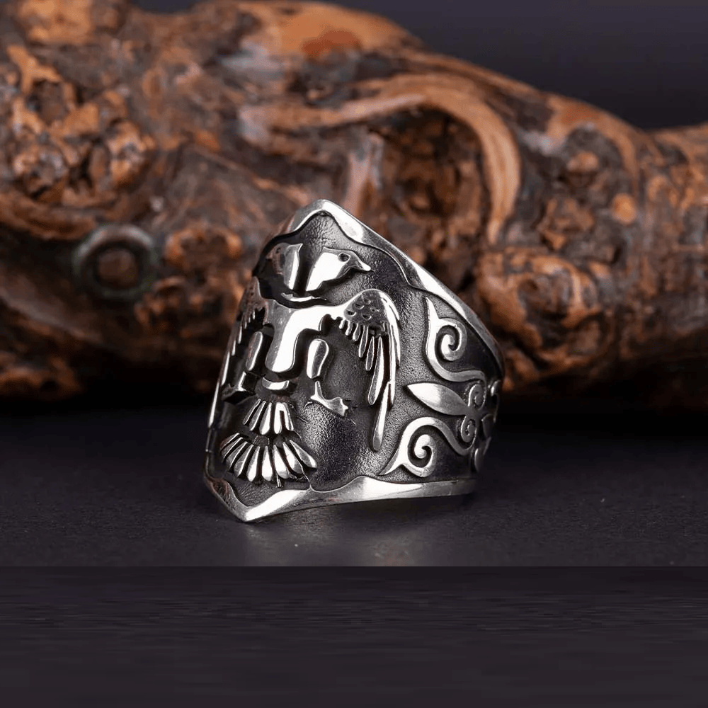 Double Headed Eagle Adjustable Silver Thumb Ring
