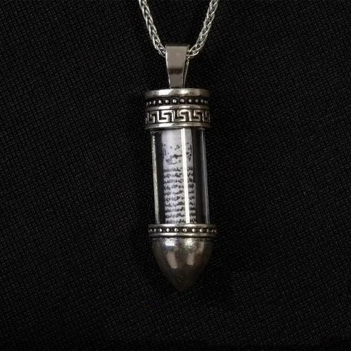 Bullet Cylinder Glass Taweez Silver Necklace
