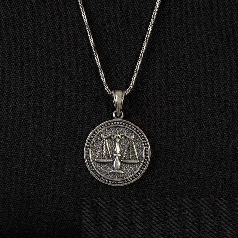 Scales of Justice Round Silver Necklace