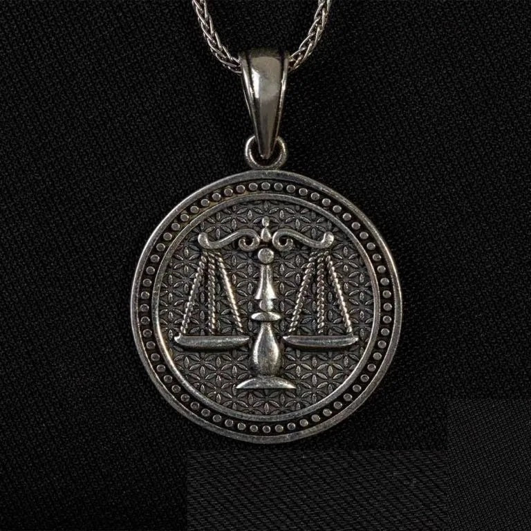 Scales of Justice Round Silver Necklace