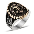 Double Hawk Silver Men Ring