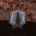 Exclusive Cut Black Carbon Silver Ring