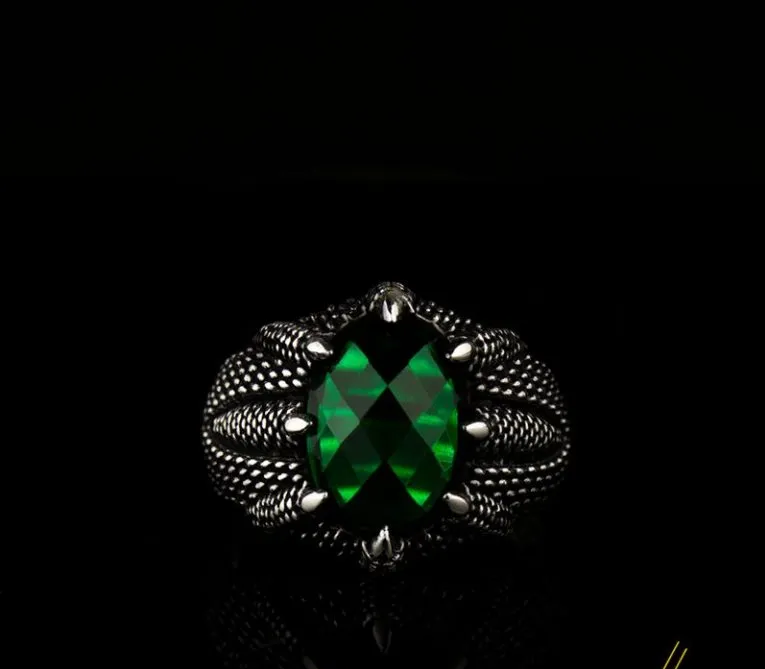 Claw Of Falcon Green Zircon Silver Ring