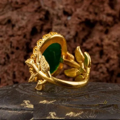Green Aqeeq D Shape Hand Made Women Flower Ring