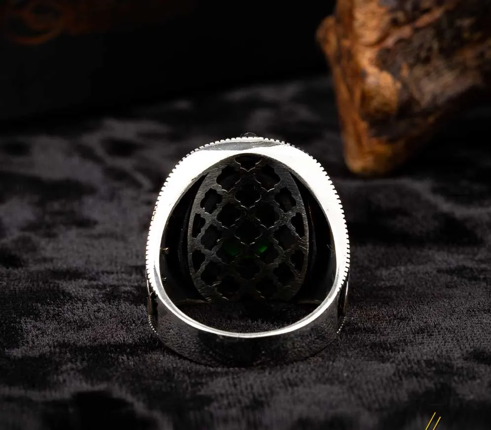 Green Zircon Men Ring With Micro Zircon Stones