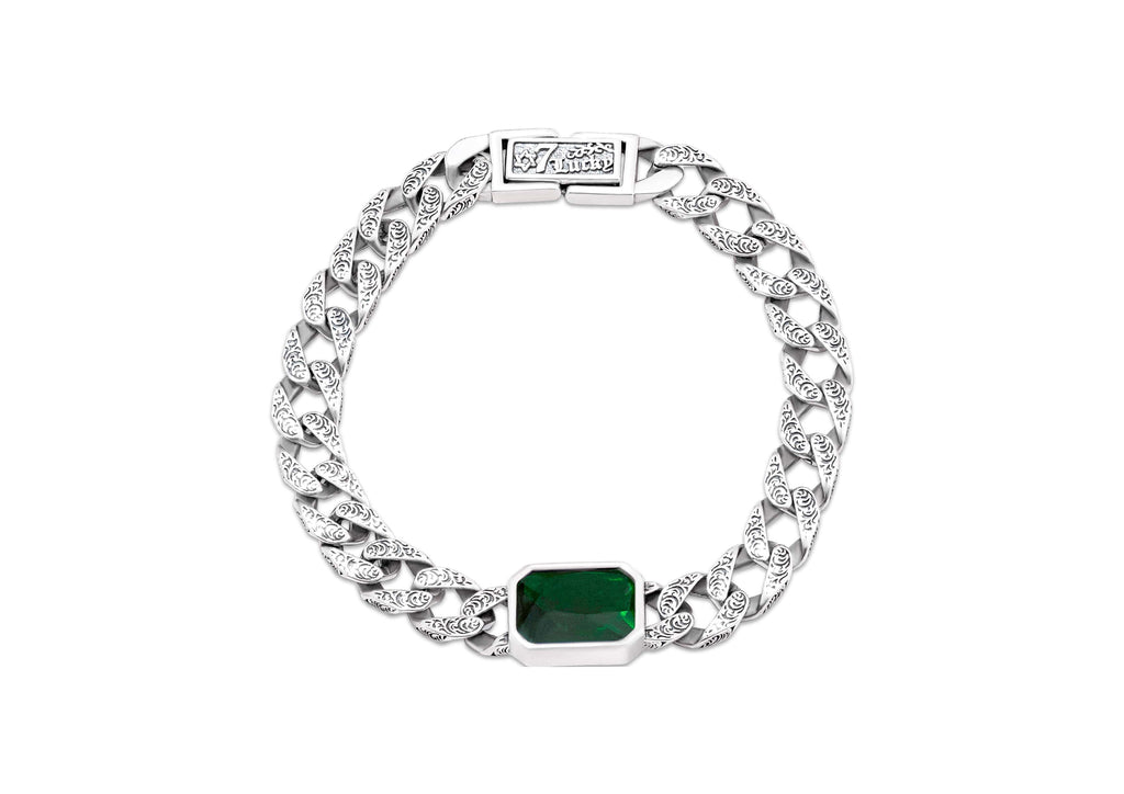 Green Stone Cuban Men Bracelet